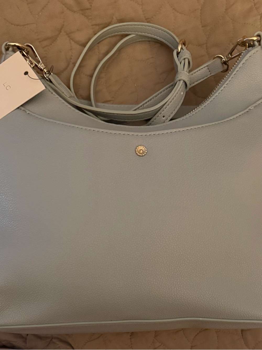 LC Lauren Conrad Pale Blue Pebbled Leather Shoulder Bag with Gold Accent